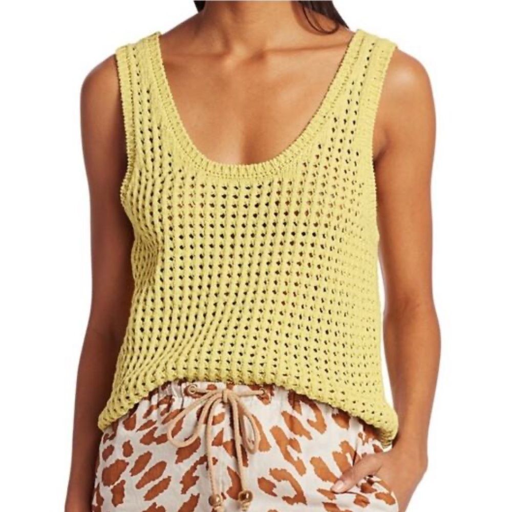 Nanushka Tula Acid Yellow Crochet Tank Top Size Small Open Knit Festival Boho